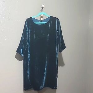 Eileen Fisher Velvet Bateau Neck Short Shift Dress Teal Blue Green